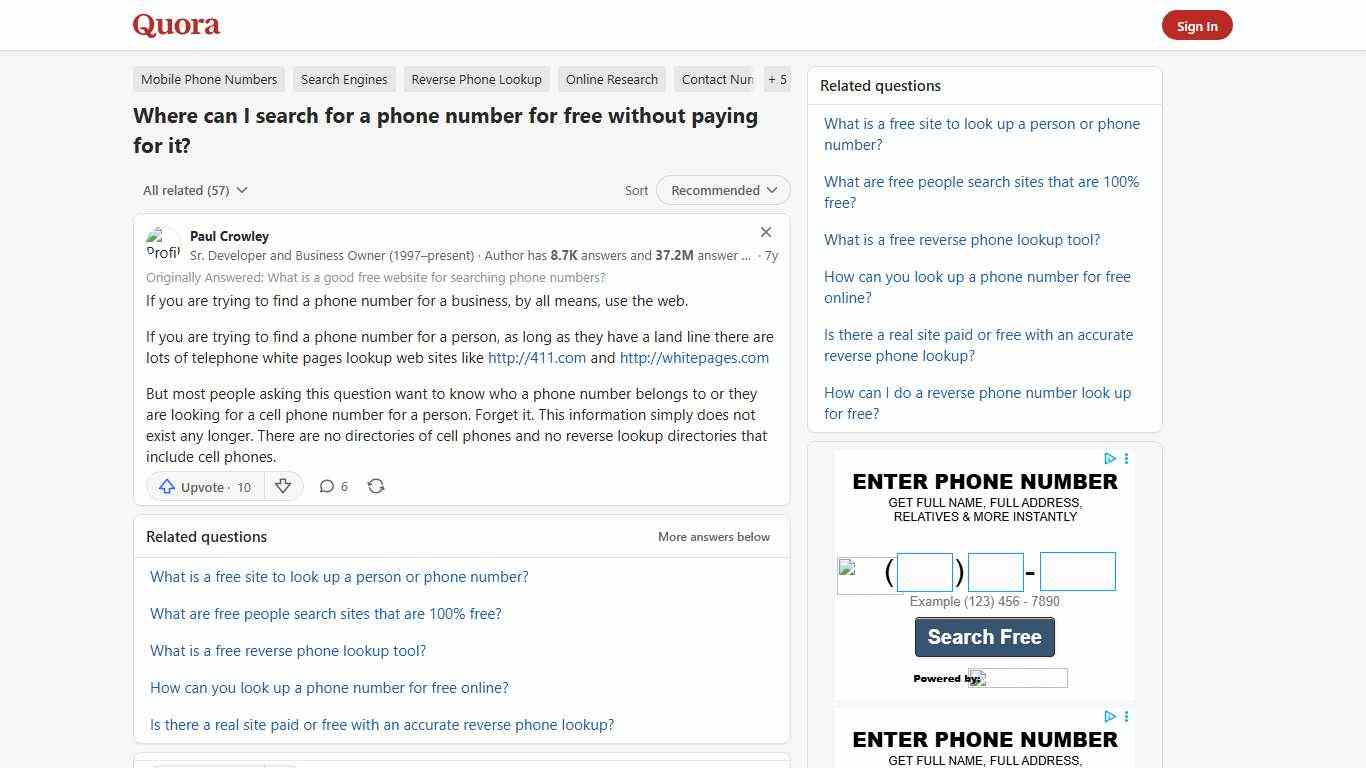 Where can I search for a phone number for free without paying for it? - Quora